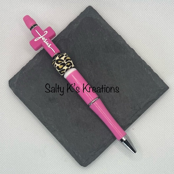 Beaded Pen - Cross - Pink