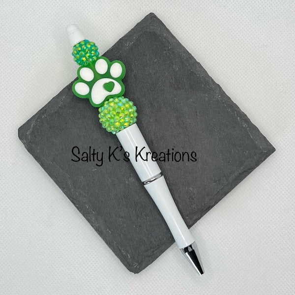 Beaded Pen - Paw - Green