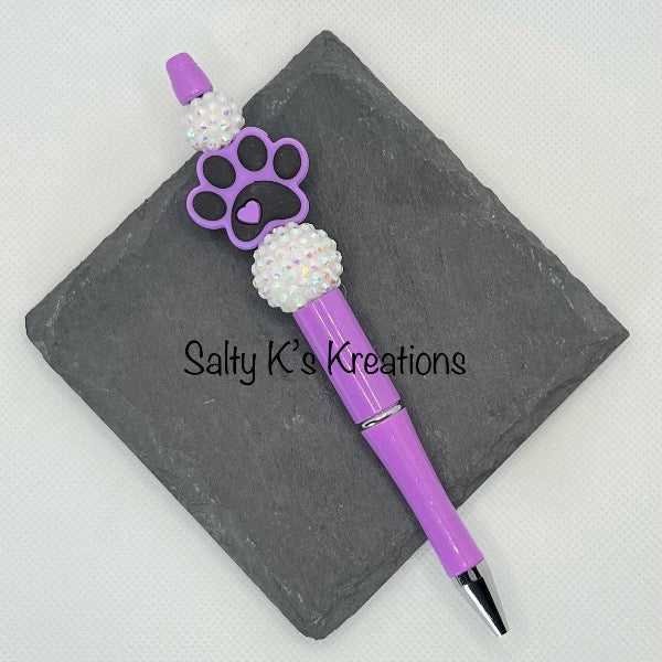 Beaded Pen - Paw - Purple