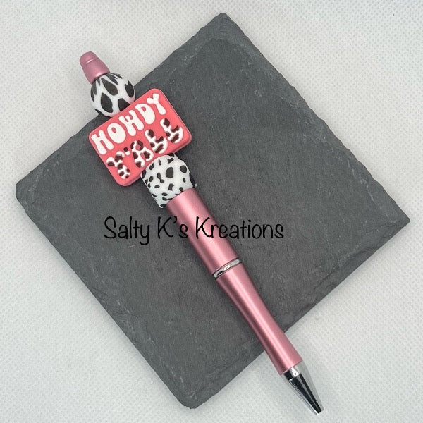 Beaded Pen - Western - Howdy Yall - Pink