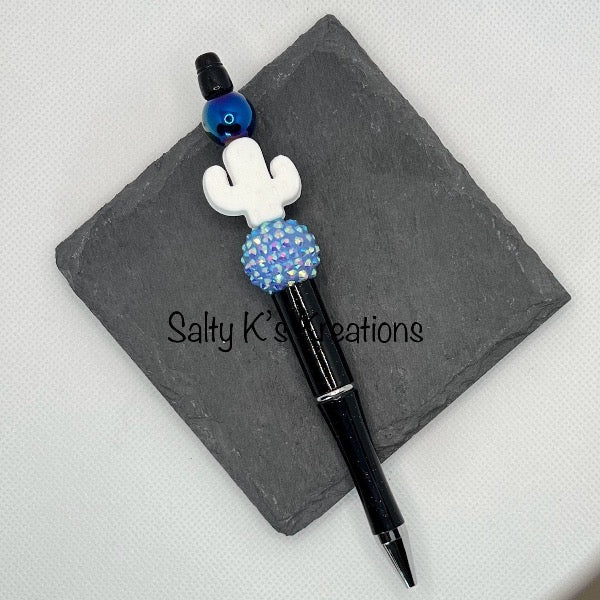 Beaded Pen - Cactus - White