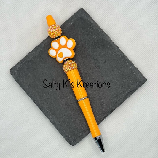 Beaded Pen - Paw - Orange