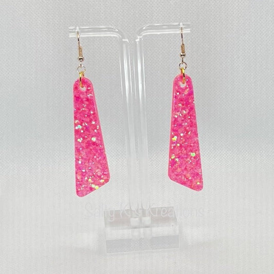 Long Dangle - Pink Chunky Iridescent Glitter