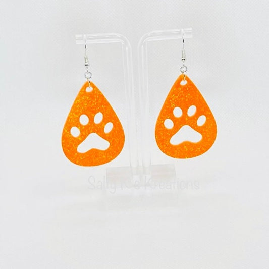 Drop - Medium - Paw - Orange Fine Glitter