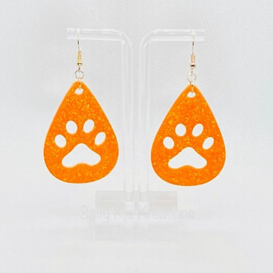 Drop - Medium - Paw - Orange Fine Glitter