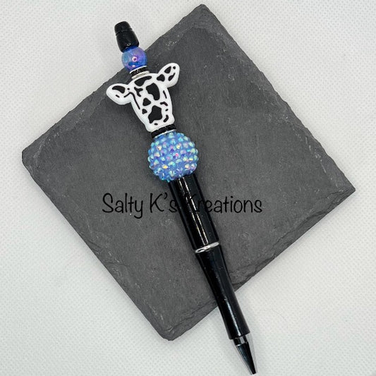 Beaded Pen - Cow - Black