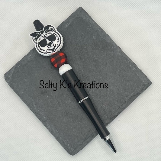 Beaded Pen - Mama Bear - Plaid