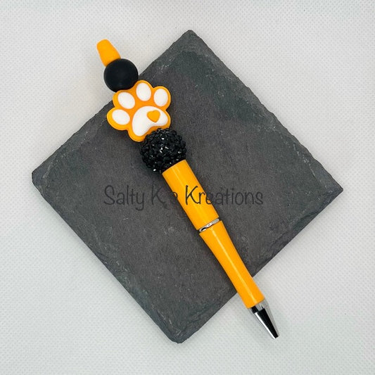 Beaded Pen - Paw - Orange