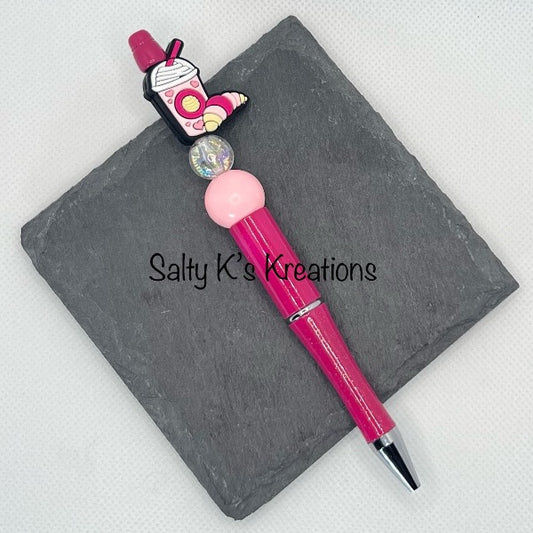 Beaded Pen - Coffee - Pink
