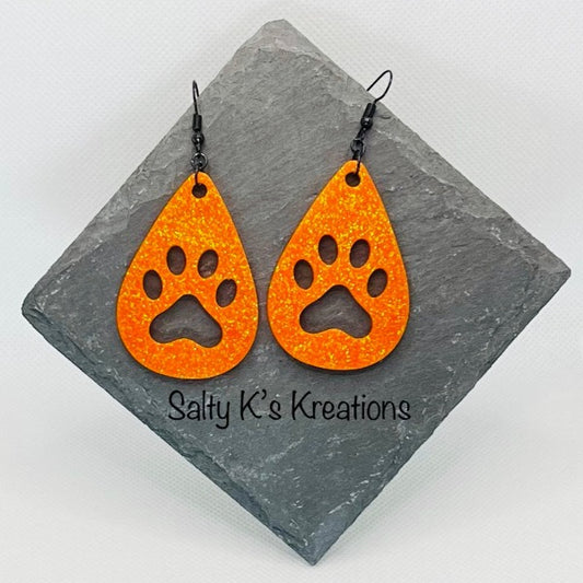 Drop - Medium - Paw - Orange Fine Glitter