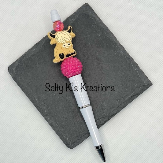 Beaded Pen - Cow - Highland - Tan