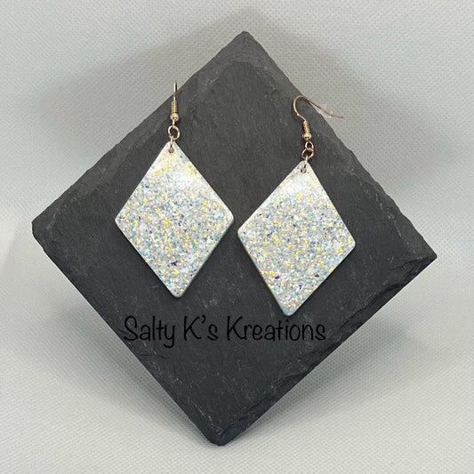 Diamond - Medium - Iridescent White Chunky Glitter Mix